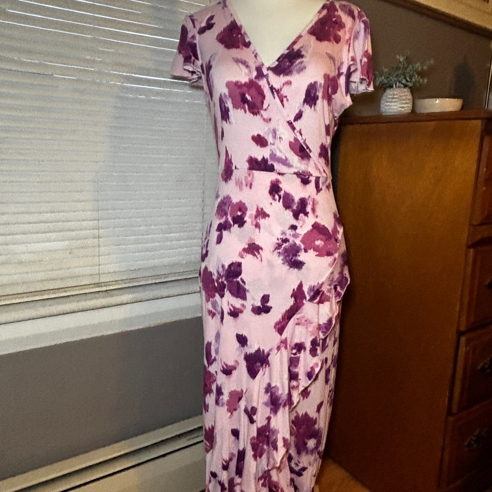 Juicy Couture Pink Purple Floral Faux Wrap Maxi Dress – XS
